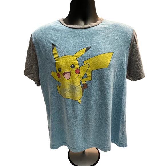Pokémon Pikachu T-Shirt Adult Large Blue Gray Ringer Tee Nintendo Hybrid Apparel - Picture 1 of 6